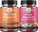 Bundle of Herbal Thyroid Support Complex and Herbal PMS Support Supplement for Women - Mood Enhancer Energy Supplement for Thyroid Health - Feminine Balance Complex with PMS Vitamins for Women