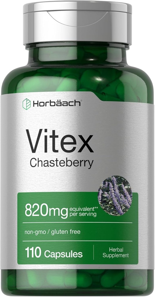 Horbäach Vitex Berry 820mg | 110 Capsules | Chasteberry Supplement for Women | Agnus-Castus Fruit | Non-GMO, Gluten Free