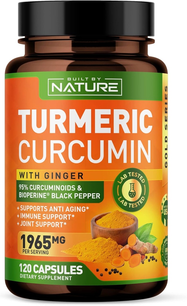 Turmeric Curcumin 1965mg with Ginger & BioPerine Black Pepper Extract - High Absorption 95% Curcuminoids for Joint & Antioxidant Support - Non-GMO, Gluten-Free, Vegan - 120 Herbal Supplement Capsules