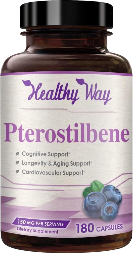 150mg Pterostilbene Supplement - Once Daily Antioxidant Supplement for Healthy Aging Immune Heart Skin and Brain Support - Naturally Derived Non-GMO & Made in The USA (180 Servings)