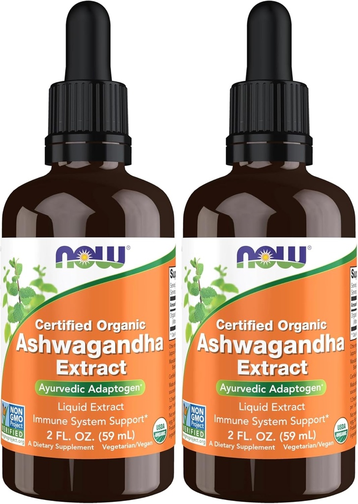 NOW Supplements, Ashwagandha Liquid Extract, Organic, Immune System Support, 2 Fluid Ounces (Pack of 2)