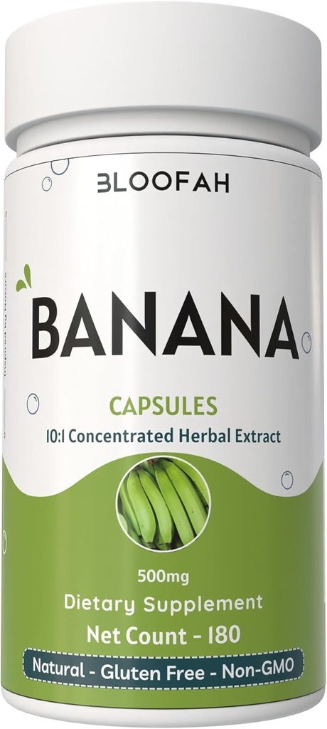Banana Capsules 500mg | Concentrated 10:1 Extract | Musa paradisiaca | Natural Herbal Supplement | Non-GMO, Gluten-Free, No Fillers or Additives (180 Count (Pack of 1))
