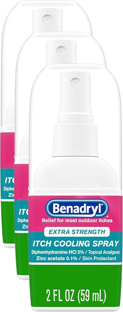 Benadryl Extra Strength Anti-Itch Spray, Cooling Topical Analgesic, Travel Size, 2 fl. oz (Pack of 3)