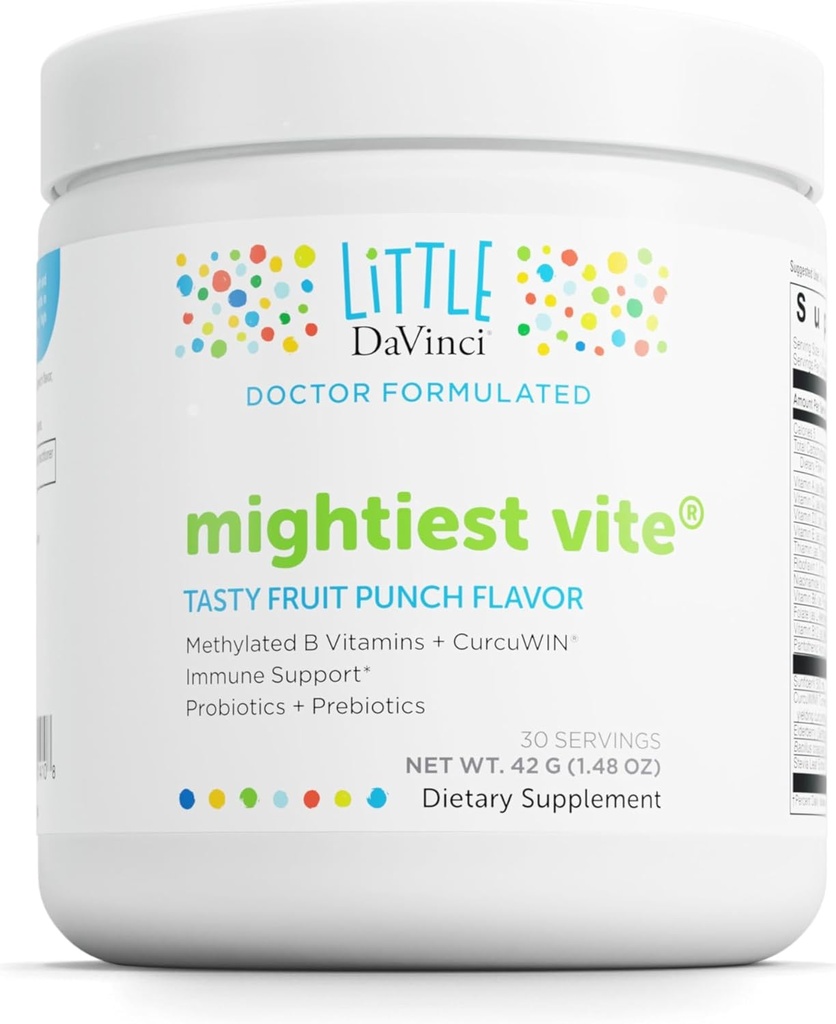 DAVINCI Little Mightiest Vite - Multivitamin for Kids with Probiotics & Prebiotics - Supports Immune System Function, Gut Health & Brain Health* - Fruit Punch Flavor - 30 Servings (42 g)