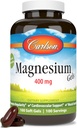 Carlson - Magnesium Gels, 400 mg of Magnesium per Softgel, Heart &amp; Muscle Support, Magnesium Gel Caps, Bowel Function, Magnesium Supplement, 100 Softgels
