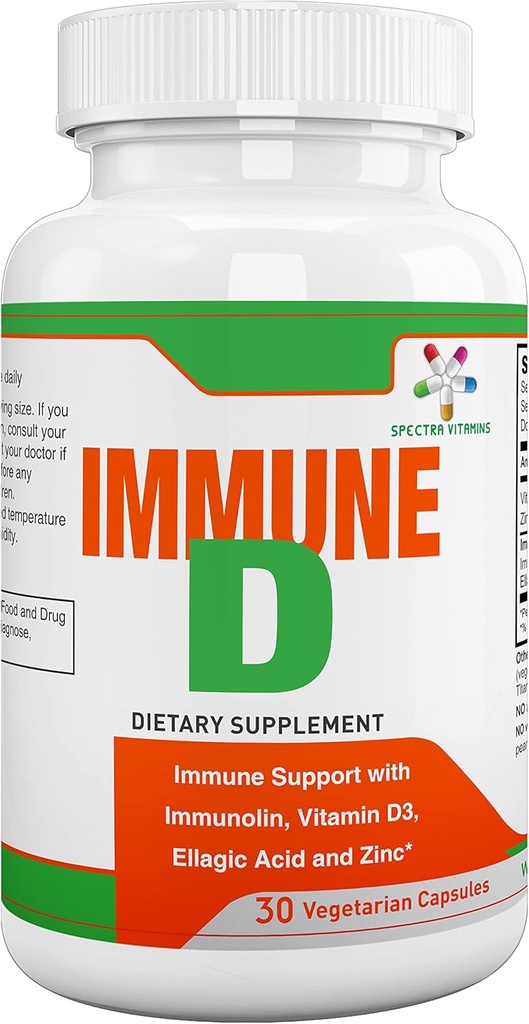 Spectra Vitamins Immune D Supplement Support with Immunolin, Vitamin D3, Zinc for Men, Women Adults, and Seniors, Recommended for The Year Round, 30 Capsules,