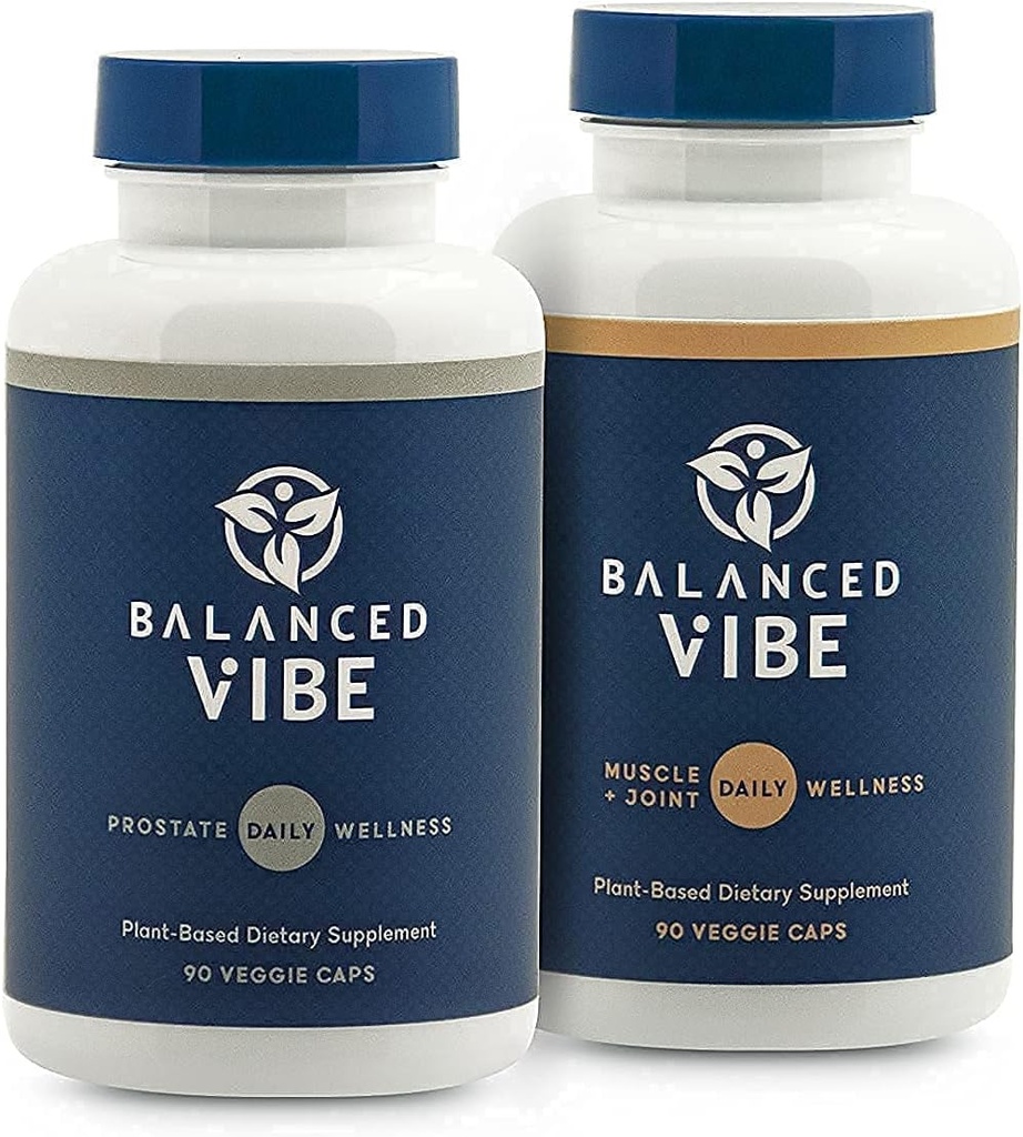 Balanced Vibe Men's Bundle - Prostate and Muscle+Joint Herbal Supplement - Natural Support for Joint Wellness, Mobility, Promote Sleep, Helps Reduce Frequent Urination & Urgency - 90 Caps Ea