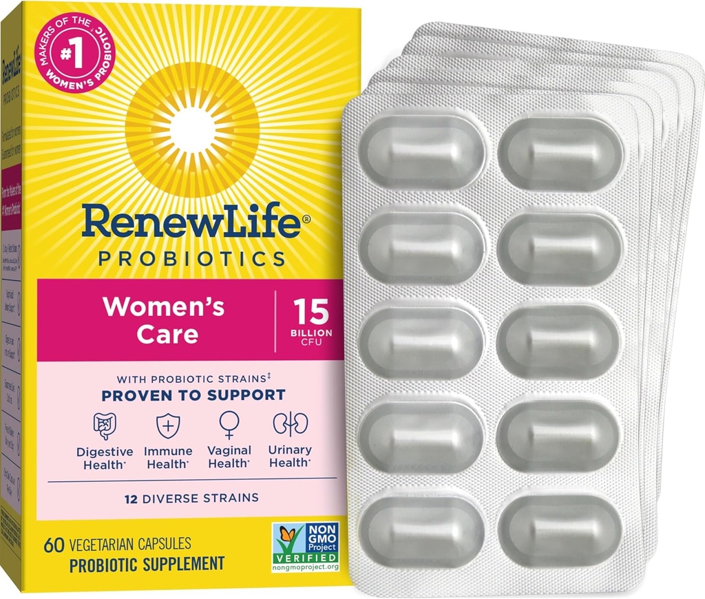 Renew Life Women's Probiotic Capsules, Supports Vaginal, Urinary, Digestive and Immune Health, L. Rhamnosus GG, Dairy, Soy and gluten-free, 15 Billion CFU, 60 Count
