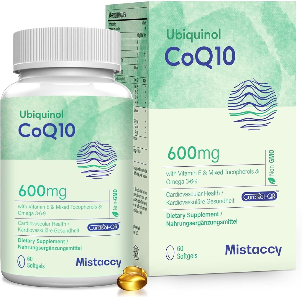 CoQ10 600mg Softgels | High Absorption CoQ10 Ubiquinol Supplement | Reduced Form Enhanced with Vitamin E & Omega 3 6 9 | Antioxidant Powerhouse Good for Health| 60 Softg