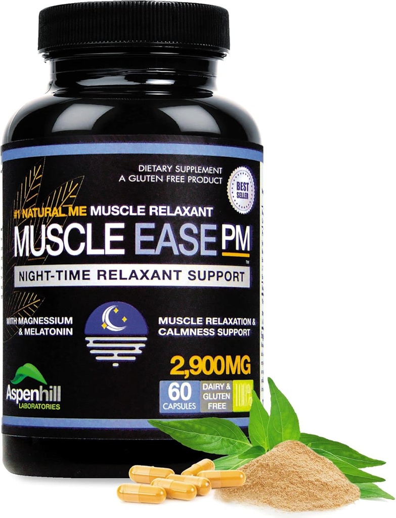Night-Time Relaxant Ease - 2900mg Maximum Strength with Magnesium Glycinate - Gluten Free – 60 Capsules