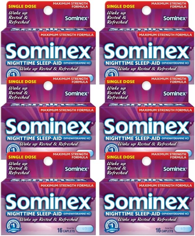 Sominex Nighttime Sleep-Aid Caplets, Maximum Strength, 16 ea (Pack of 6)