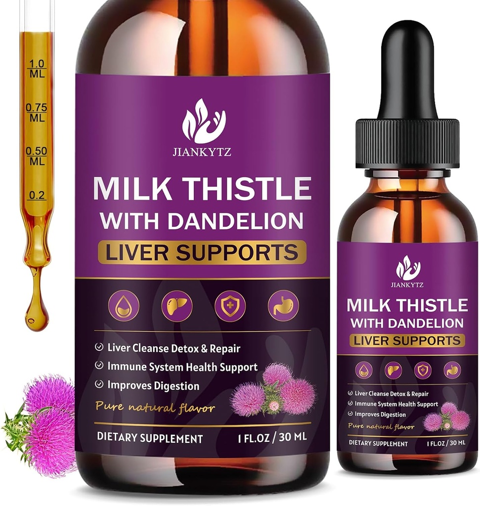 Milk Thistle Supplement for Liver Cleanse Detox & Repair, Liver Detox Drops with Organic Milk Thistle Seed, Artichoke Extract, Dandelion, Turmeric and Vegan, Non-GMO, Gluten-Free (2 Pack, 1 Fl Oz)