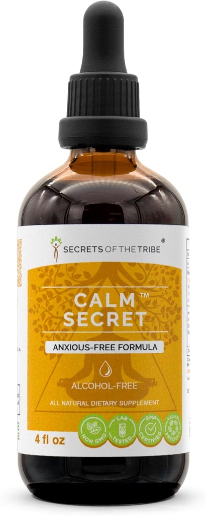 Secrets of the Tribe - Calm Secret, Herbal Supplement Blend Drops Alcohol-Free Liquid Extract, Anxious-Free Formula (4 fl oz)