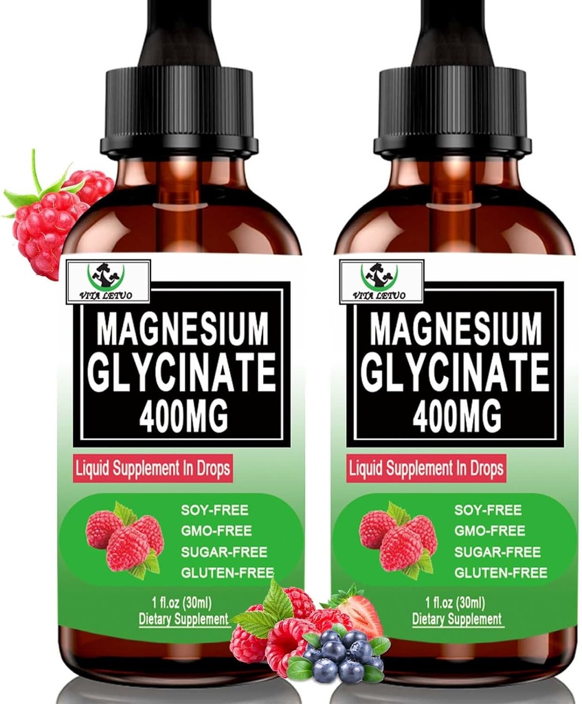 (2 Pack) Magnesium Glycinate Liquid Drops,6X High Absorption Liquid Magnesium Supplement for Bone,Sleep,Leg Cramps & Immune Support,Pure Magnesium Glycinate 400mg for Women Men,Vegan,Non-GMO