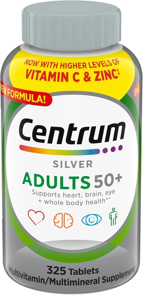 Centrum Silver Adults 50+ Multivitamin, 325 Tablets+Bundle with VITACARE Whistle Key Chain for Outdoor