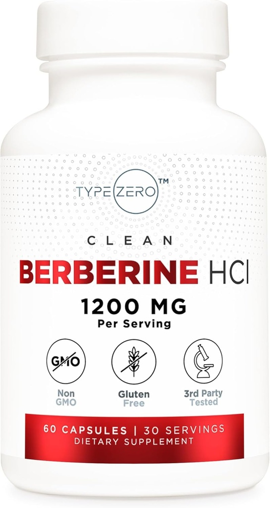 Type Zero Berberine HCL 1200mg 60 Capsules - Clean, Non-GMO, Gluten Free Supplement
