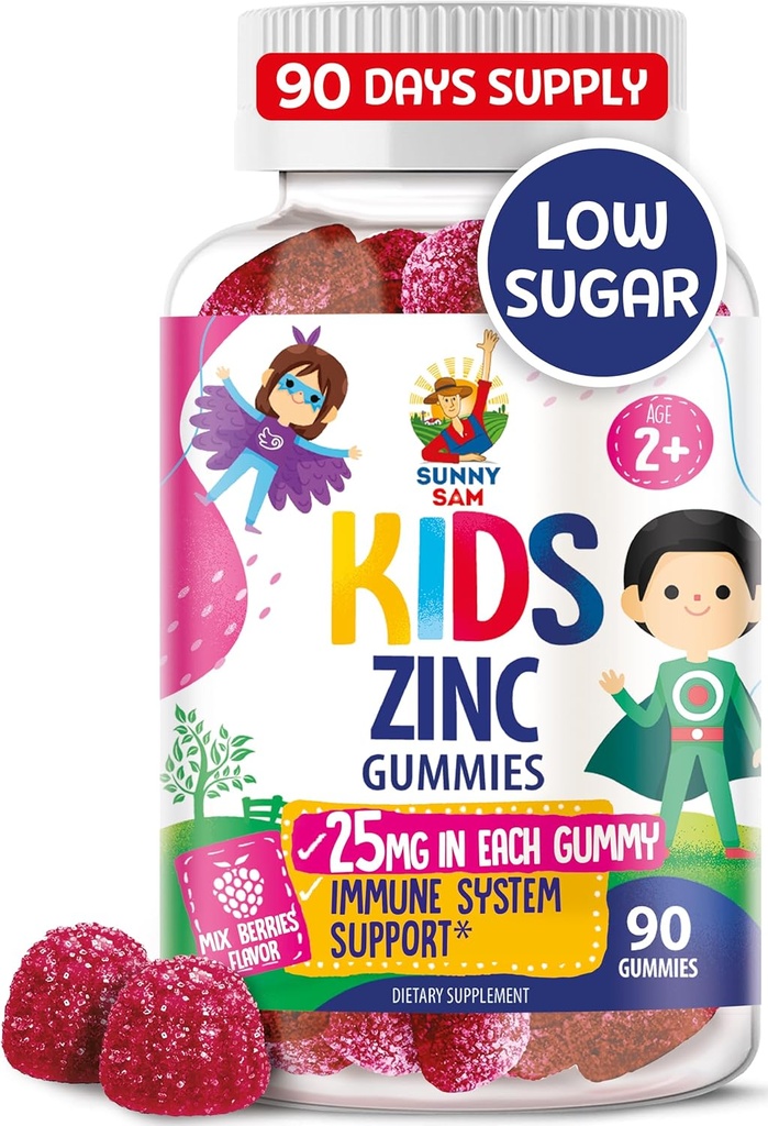 Zinc Gummies for Kids - Chewable Zinc Gummy Supplement for Children Immune Support - Low Sugar Natural Antioxidant Non-GMO Vitamin Chewables for Toddlers & Teens - 90 Gummies