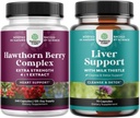 Bundle of Extra Strength Hawthorn Berry Capsules - Extract Digestion and Heart Health Supplement and Liver Cleanse and Detox & Repair Formula - Herbal Liver Support Supplement