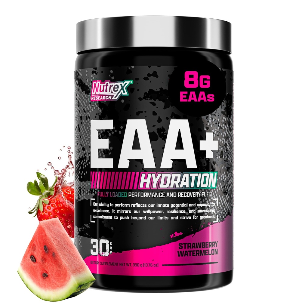 Nutrex Research EAA Hydration | EAAs + BCAA Powder | Muscle Recovery, Strength, Muscle Building, Endurance | 8G Essential Amino Acids + Electrolytes | Strawberry Watermelon 30 Serving