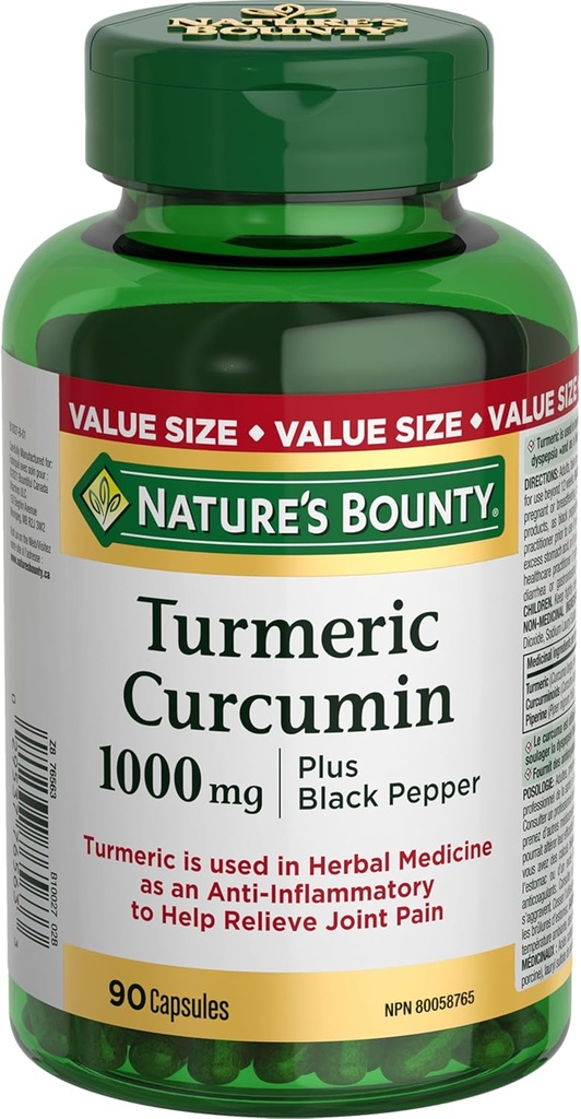 Nature's Bounty Turmeric Curcumin 1000mg Plus Black Pepper, 90 Capsules
