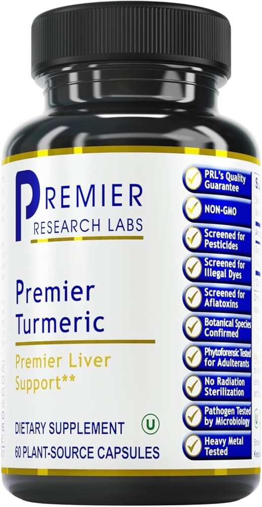 Premier Research Labs Premier Turmeric Capsules - Turmeric Curcumin Supplement, Liver Support, 500 mg of Curcuma Per Capsule - 60 Vegetarian Capsules