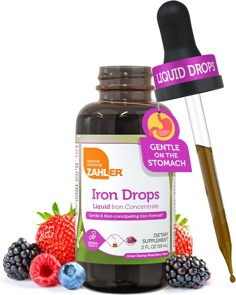Zahler Iron Drops, Liquid Concentrate, Gentle and Non-Constipating Iron Formula, 2 Fl OZ