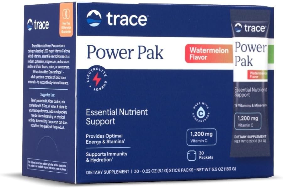 Trace Minerals Power Pak - Multivitamin Packets for Essential Nutrient Support - Hydration, Immunity & Energy - Natural Vitamins & Minerals - Watermelon Flavor - 30 Packets