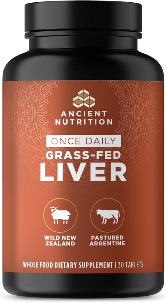 Ancient Nutrition Organ Supplements, Once Daily Grass-Fed and Wild Organ Complex Capsules, Beef & Lamb Liver, Supports Healthy Blood, Gut, and Liver, 30 Ct