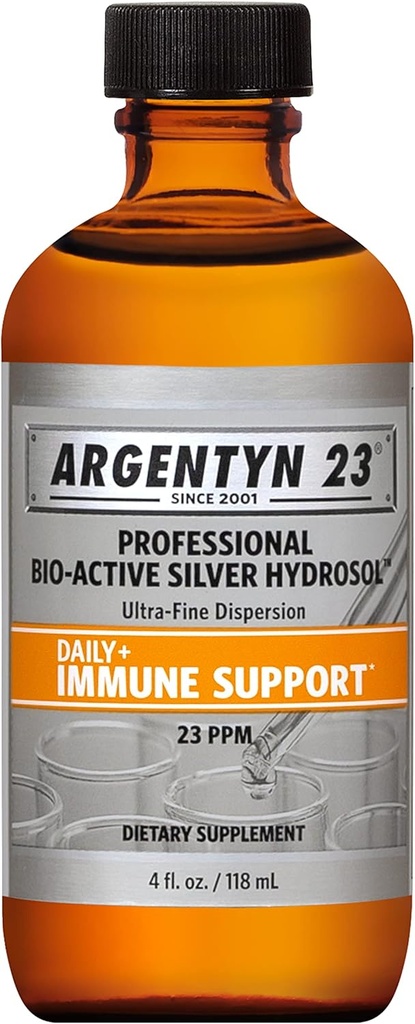 Argentyn 23 Professional Bio-Active Silver Hydrosol for Immune Support – Colloidal Silver, 23ppm, 4oz (118mL) – Twist-Top