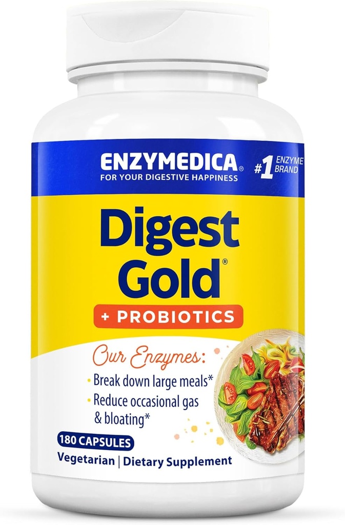 Enzymedica Digest Gold + Probiotics, 2-in-1 Formula for Gut Health, Digestive Enzymes & 1 Billion Active Probiotic Cultures, 180 Count (FFP)