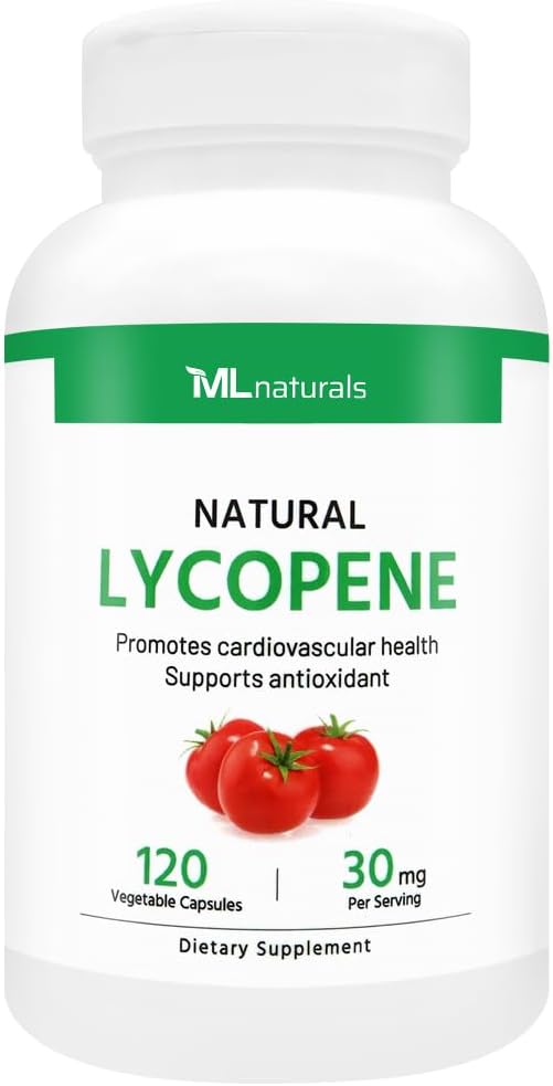 ML Naturals Natural Lycopene 30 mg 120 Vegetable Capsules. Antioxidant & Immune Support, Cardiovascular Health & Prostate Health, NSF-Certified & cGMP-Compliant, Third-Party Lab Tested