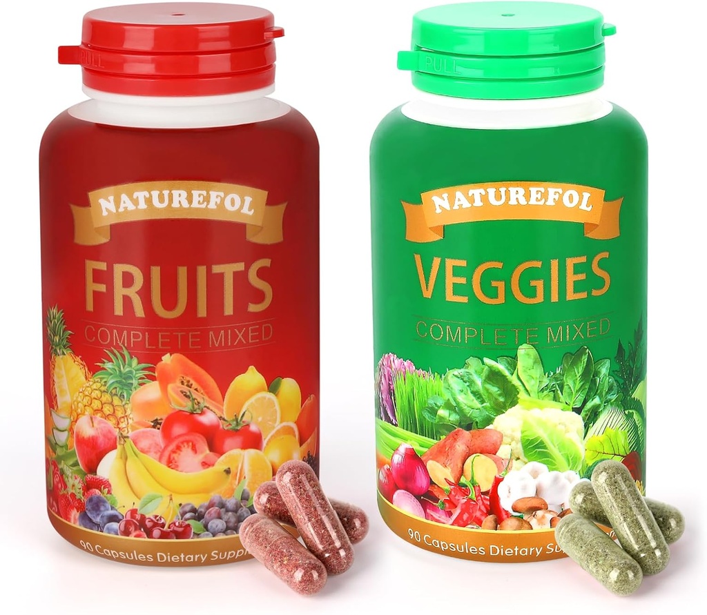 Fruits and Vegetables - Complete Nutrition Supplement with Powerhouse Fruits and Veggies for Adults and Children - 90 Fruit Capsules, 90 Vegetable Capsules
