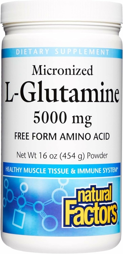 Natural Factors Micronized L-Glutamine 5,000 mg Powder - Easy Absorption Gut Health Support Supplement - Powder Amino Acid Supplement Supports Muscle Recovery - 16 oz (90 Servings)