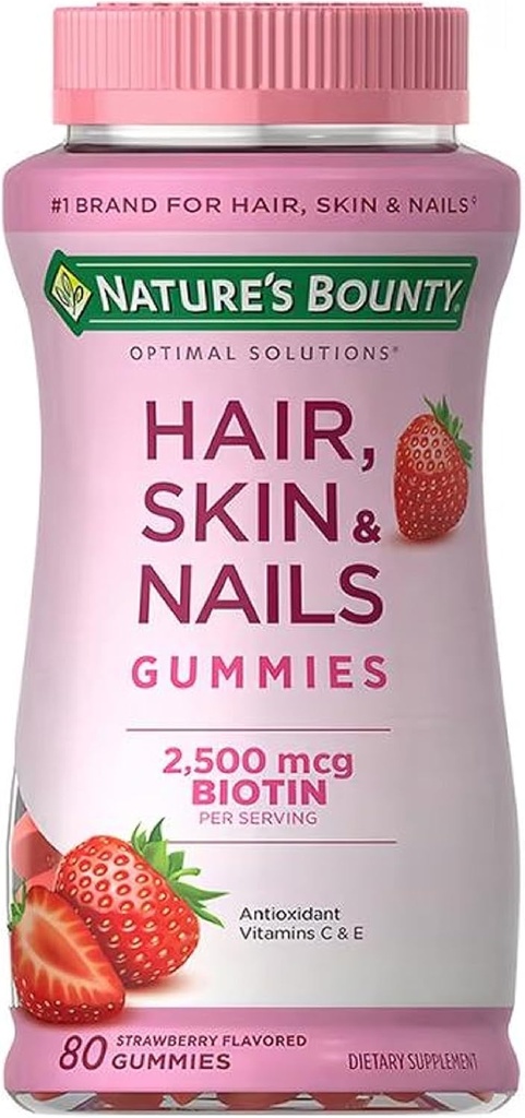 Nature's Bounty Vitamin Biotin Optimal Solutions Hair, Skin and Nails Gummies, 80 Count,.