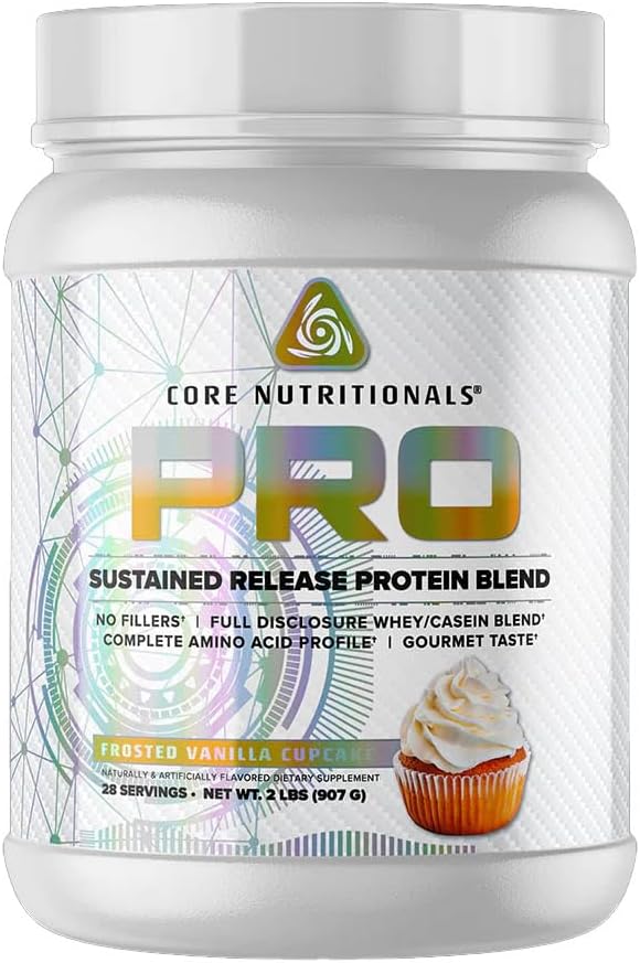 Core Nutritionals Pro Sustained Release Whey Protein Blend | with Digestive Enzymes | 25g Protein, 2g Carbs | No Fillers | 2 Pound (Frosted Vanilla Cupcake)