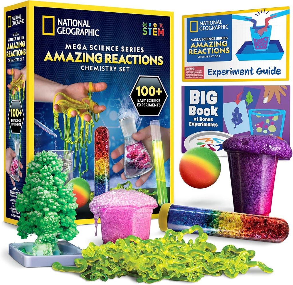 National Geographic Amazing Chemistry Set - Chemistry Kit with 45 Science Experiments Including Crystal Growing and Reactions, Science Kit for Kids, STEM Gift for Boys and Girls (  Exclusive)