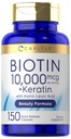 Carlyle Biotin 10000mcg | 150 Capsules | Beauty Formula with Keratin | Non-GMO, Gluten Free Supplement