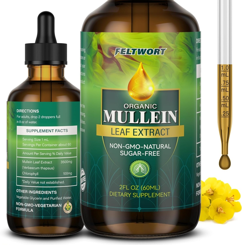 Mullein Drops - Lung Cleanse - Leaf Extract - Powerful Mullein for Immune Support,Detox & Respiratory Support - Herbal Supplements - 2 Oz-6