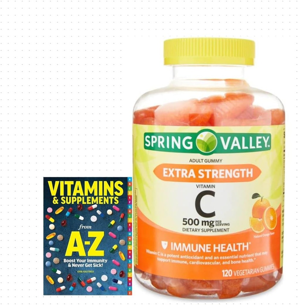Spring Valley Extra Strength Vitamin C, 500 mg Vegetarian Gummies, 120 Count + Better Guide Vitamins Supplements Book Free Cannot BE Sold Separately