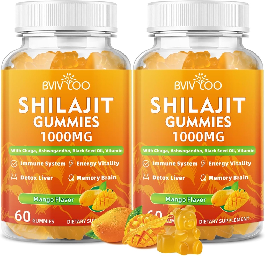 2 Packs Shilajit Gummies 1000mg Sugar Free - Shilajit Supplement for Men & Women - High in 85+ Trace Minerals & Fulvic Acid - Energy, Brain, Immunity - 120 Gummies