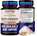 grow vitamin Multi Collagen Capsules - Types I, II, III, V & X | Hydrolyzed Blend with Biotin & Vitamin C for Hair, Skin, Nails 90 Capsules
