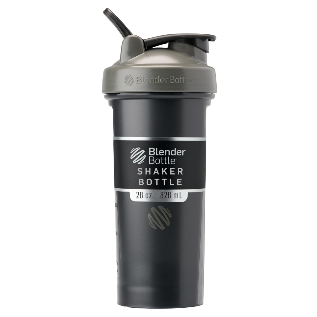 BlenderBottle Classic V2 Shaker Bottle Perfect for Protein Shakes and Pre Workout, 28-Ounce, Grey/Black, Black Shadow