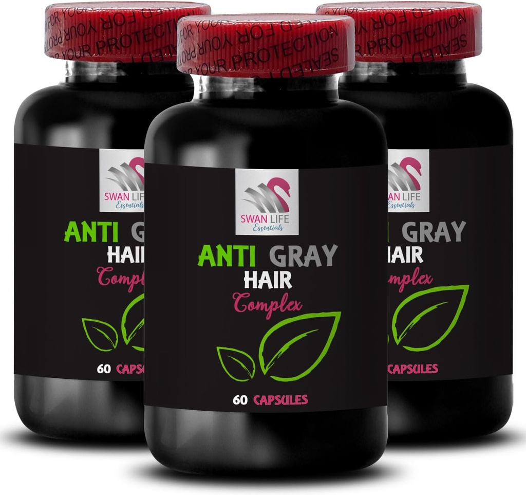 Anti Gray Hair Pills - Anti Gray Hair Complex - Color Restoration, Gray Hair Support, Hair Brilliance, Natural Tone, Vibrant Shine, Gray Hair Control, Color reawakening 3 Bottles 180 Capsules