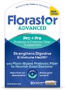 Florastor Select Pro+Pre Daily Probiotic and Prebiotic Supplement for Women and Men, Boosts Good Bacteria, Saccharomyces Boulardii CNCM I-745 (30 Capsules) (Pack of 1)
