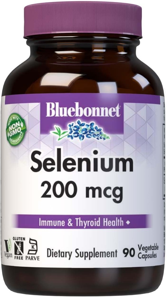 Bluebonnet Selenium 200mcg Capsules (L-selenomethionine) - Potent Antioxidant Support - Amino Acid Complex Selenium Supplement for Women & Men - Vegan, Non-GMO, Gluten-Free - 90 Vegetable Capsules