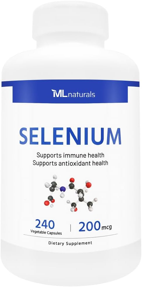 ML Naturals Selenium 200mcg 240 Vegetable Capsules. Supports Immune Health, NSF-Certified & cGMP-Compliant