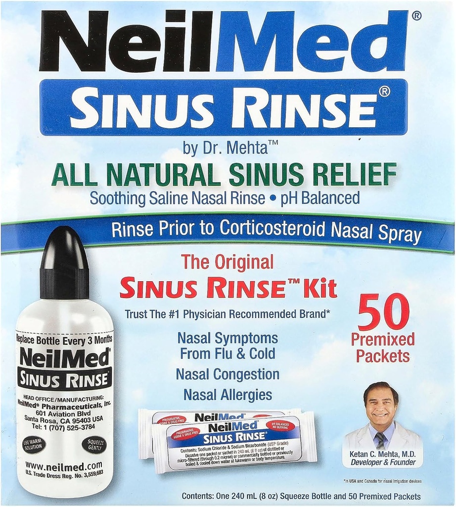 NeilMed Sinus Rinse - A Complete Sinus Nasal Rinse Kit, 50 count (Pack of 1) Count may vary