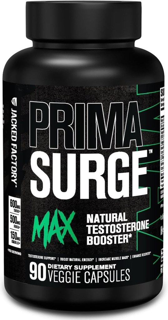 Jacked Factory Primasurge Max Testosterone Booster for Men - Natural Testosterone Supplement with Tongkat Ali, Fadogia Agrestis & Sensoril Ashwagandha - Test Booster for Muscle Mass - 90 Count