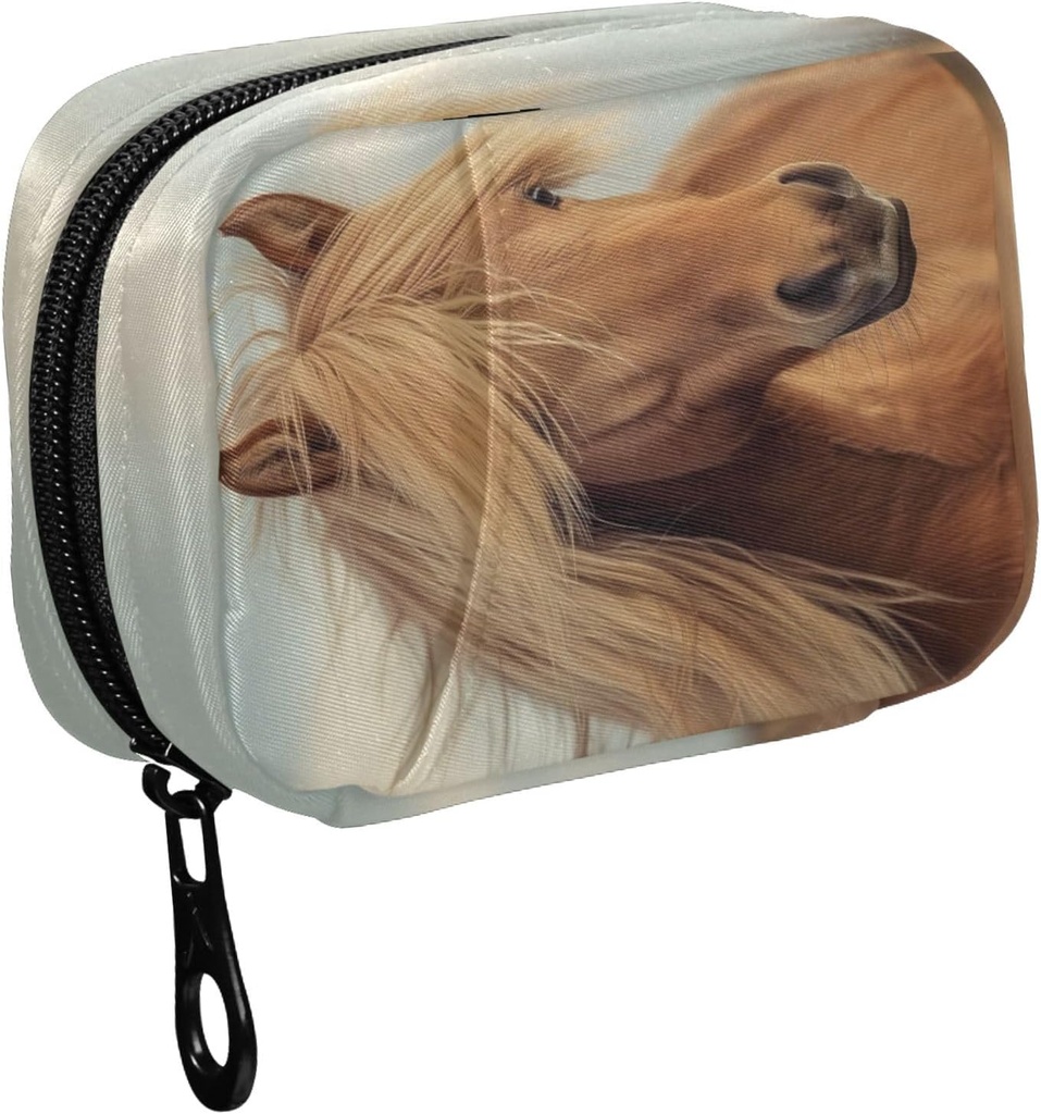 Fustylead Beautiful Brown Horse with Long Mane Pill Organizer Case with Zipper 2 Times A Day for Vitamin and Supplement, 7 Day Travel Organizer Medicine Case