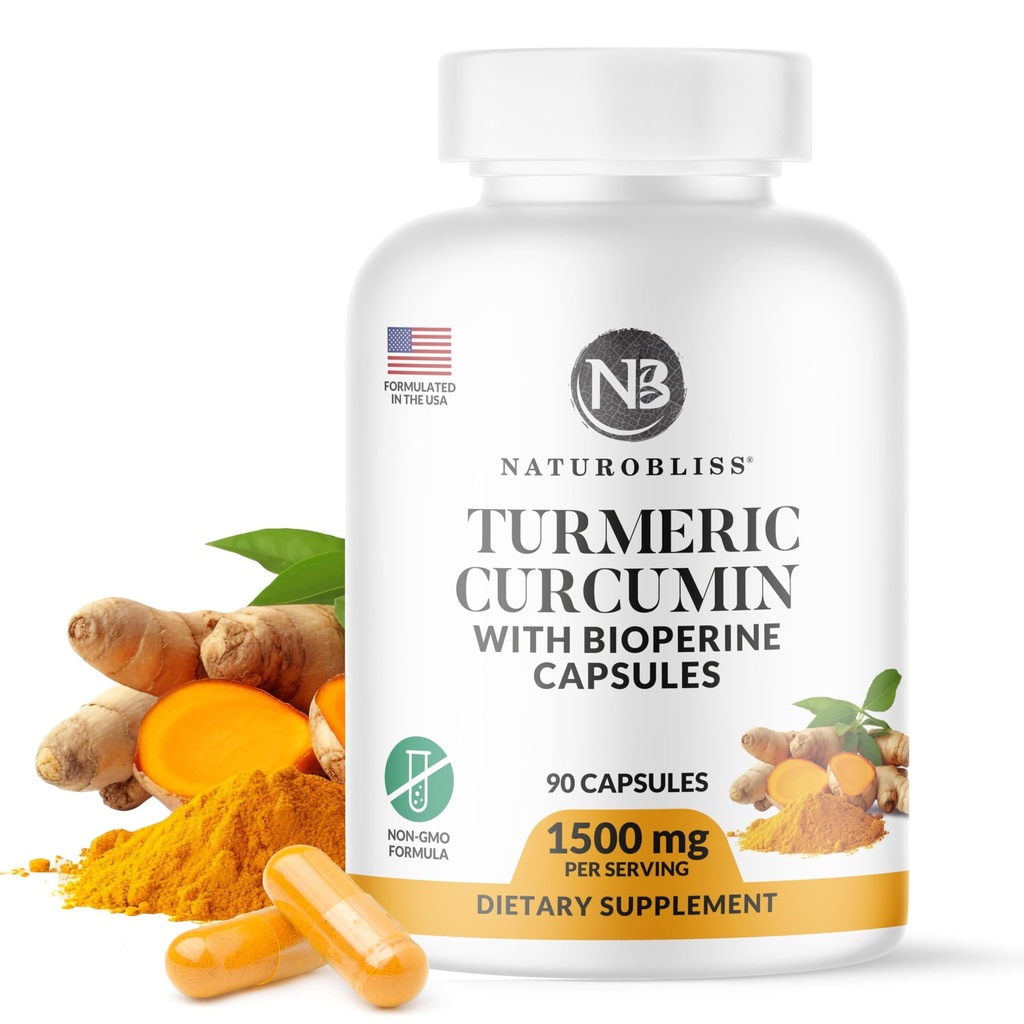 NaturoBliss Turmeric Curcumin with BioPerine 1500mg - Non GMO - Gluten Free - 90 Capsules